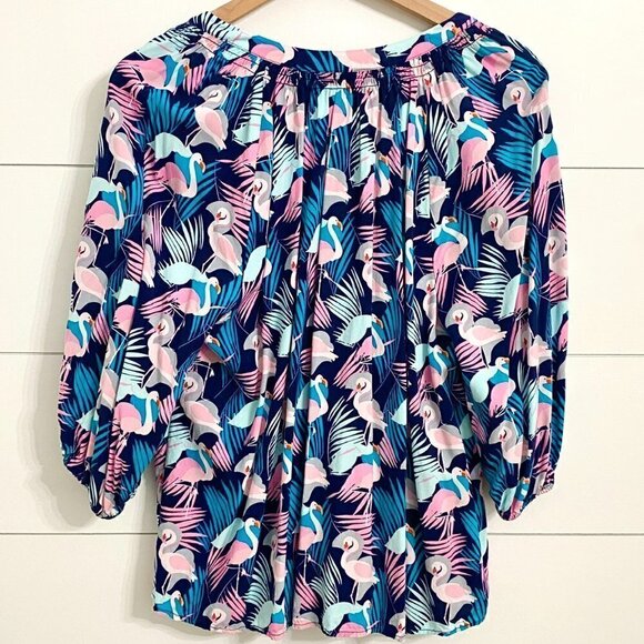 Crown & Ivory Tropical Flamingo Graphic Novelty Print AOP Top Blouse, Size XL - Picture 5 of 9